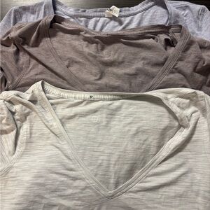 Lululemon Bundle Three Women’s V-Neck Tops - White, Taupe, Light Purple Sz 8